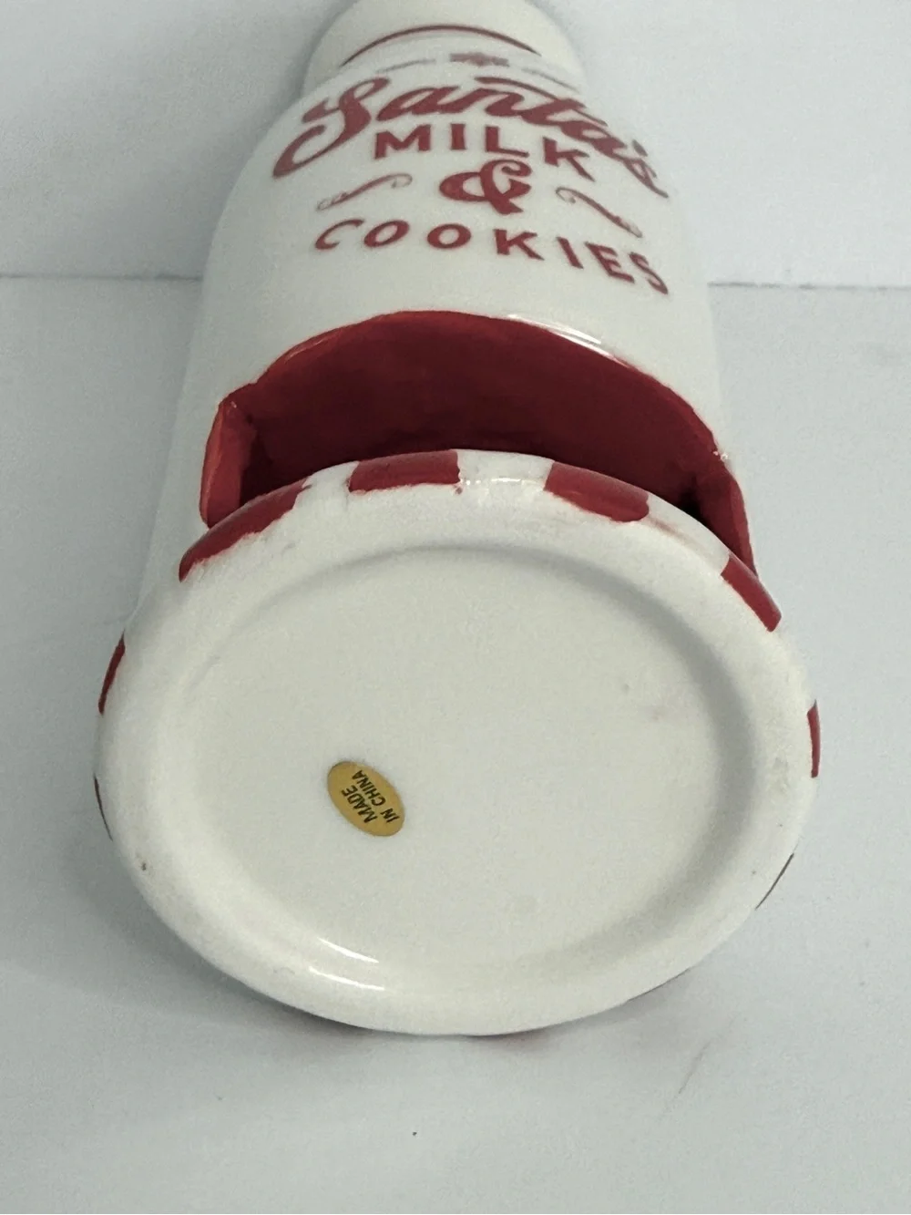 Christmas Milk & Cookies For Santa Ceramic Bottle With Red Decoration Seasonal
